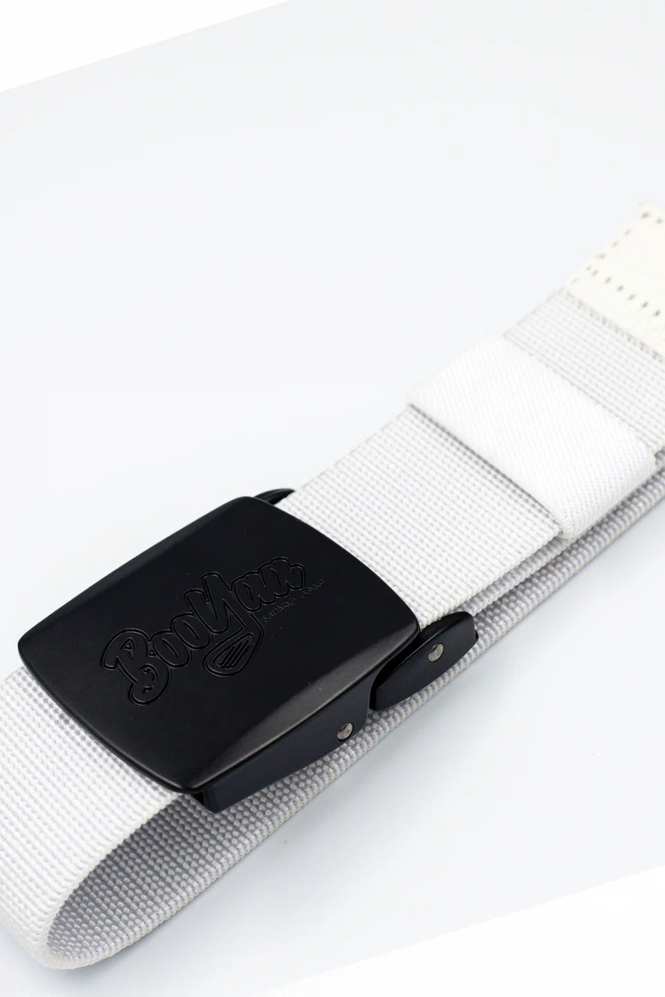 BOOYAA BELT - ADJUSTABLE WHITE STRETCH WITH BLACK ALLOY BUCKLE