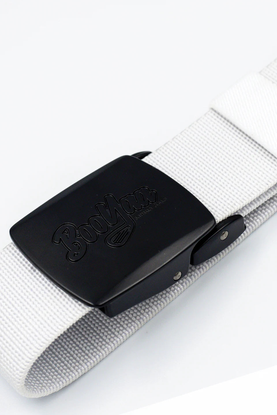 BOOYAA BELT - ADJUSTABLE WHITE STRETCH WITH BLACK ALLOY BUCKLE